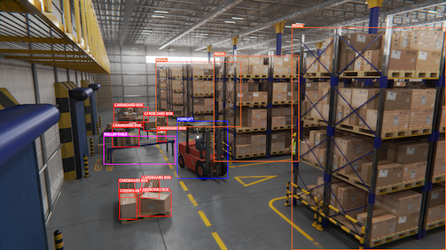 SKY ENGINE AI synthetic data for AI models training in warehousing and inventorying using AI drones bounding box 2D thumb